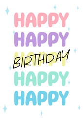 Happy Birthday card with hand drawn lettering. Vector illustration isolated on white background