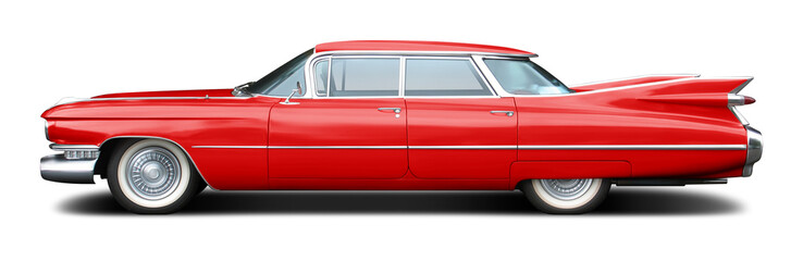 Obraz na płótnie Canvas Large American retro sedan in red color isolated on white background.