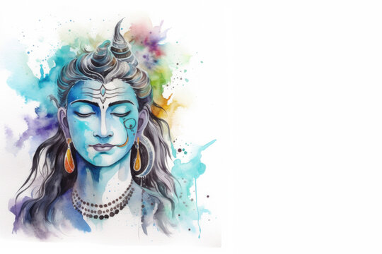 Watercolor illustration of Shiva the Hindu God, Generative AI