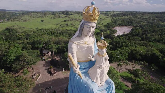Salto, S&atilde;o Paulo/Brazil - Circa February 2023: Aerial view of Salto, Monument to the Patroness