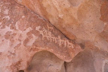 Yerbas Buenas Petroglyphs in San Pedro de Atacama, Chile - February 18, 2023. The Yerbas Buenas...