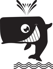 Cute whale. 
Smiling cartoon whale. Black and white
