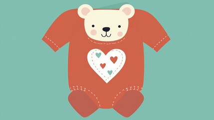 A cute onesie with a tiny bear holding a heart Generative AI