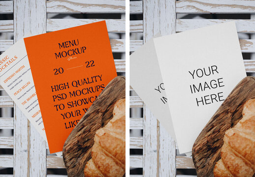 Menu Cards with Croissant Mockup