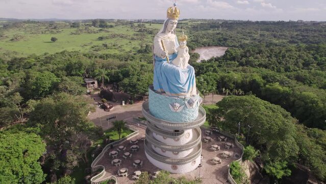 Salto, S&atilde;o Paulo/Brazil - Circa February 2023: Aerial view of Salto, Monument to the Patroness