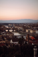 View of Florence, Italy. Stunning panorama of Florence at sunrise. City landscape at dawn.
