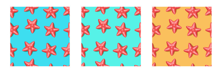 Fototapeta na wymiar Starfish seamless pattern. Vector set isolated on white background.