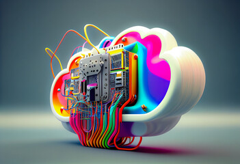 Cloud Storage Server Futuristic Technology Cyber-World 3D AI Illustration: Datacenter with Global Network, and Generated Graphics for IT Services and Cybersecurity. AI Generated Image.