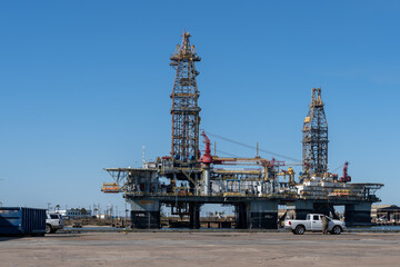 Fototapeta premium An oil drilling platform at the Port of Galveston in Galveston, Texas, U.S. 