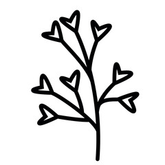 Hand drawn herbal, floral clipart. One line doodle vector. Doodle flower branch, cute and unusual bud, can be used to decorate postcards, business cards or as an element for design