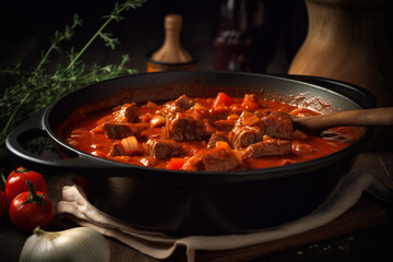 Authentic Hungarian Goulash. Generative AI.