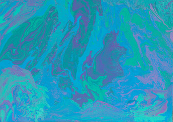 Spring in blue, turguoise, pink and purple colours abstract painting