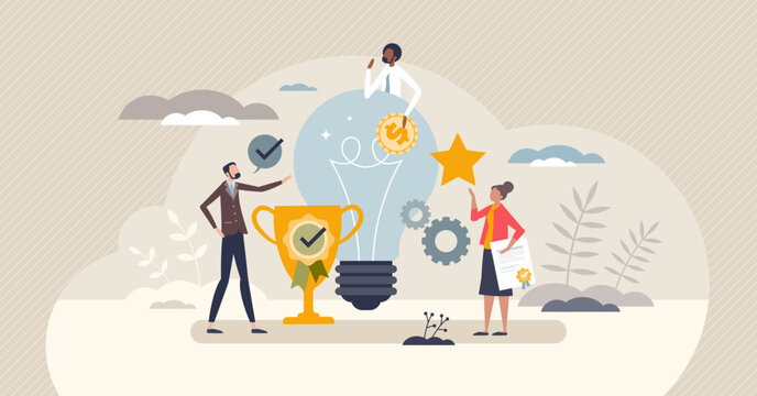 Employee recognition and rewards with motivation bonus tiny person concept. Reward after successful professional job or excellent results vector illustration. Prize money as work gratitude or respect