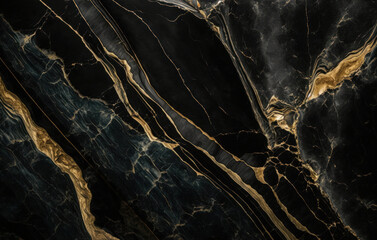 Plakat abstract black marble background with golden veins, japanese kintsugi technique, stone texture, marbled surface, digital marbling illustration, Generative AI