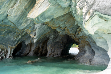 Marble Caves on Lake General Carrera, Patagonia, Chile. Marble Caves are naturally sculpted caves made completely of marble and formed by the water action.