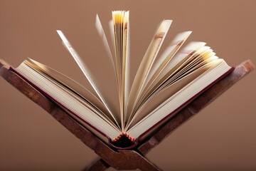 Quran Book with on a stand on brown background