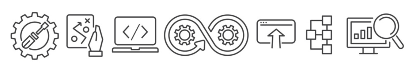 DevOps Methodology vector icon set on white background