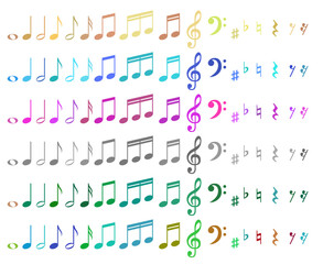 Set of colorful musical notes