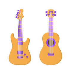 Obraz na płótnie Canvas 3d realistic electric and acoustic guitar for music concept design in plastic cartoon style. Vector illustration