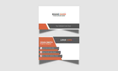 Modern Corporate and Creative Business Card Design Template Double-Sided Horizontal Name Card Simple and Clean Orange White and Black Visiting Card Vector Illustration Colorful Gradient Business Card