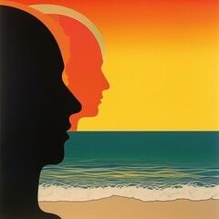 Duality of Nature: Sunset & Shadow Heads - Illustration