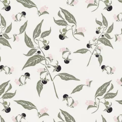 Tuinposter Aquarel natuur set Beladonna flower and fruits seamless floral pattern in vector. Flowers Pattern in vector on transparent and beige backgrounds singly. Colored pattern in the Beladonna floral background