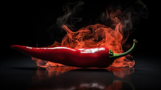 Red chili peppers. Sharp red siliculose pepper against a flame. Generative Ai