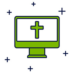 Obraz premium Filled outline Christian cross on monitor icon isolated on white background. Church cross. Vector