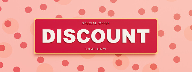 Discount. Commercial sign in red with the text discount. Shopping, discount store, sale, promotion, special offer, commercial sign, coupon, selling and retail marketing.