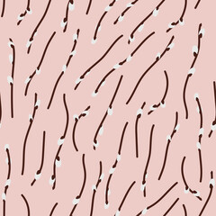 Fototapeta premium Seamless pattern of willow branches on a pink background.
