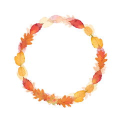 Autumn frame with colorful leaves. Fall art for greeting vard, invitation, design. Watercolor illustration isolated on white background