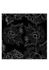 Black and white floral seamless pattern, Mexican flowers of Oaxaca 