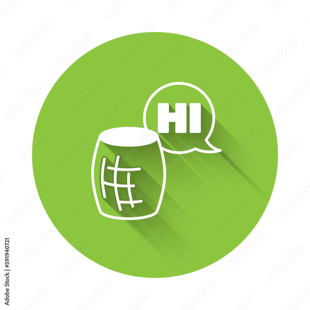 Poster white voice assistant icon isolated with long shadow. voice control user interface smart speaker. gr