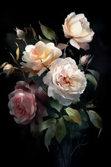 Stunning Watercolor Roses, AI Generative