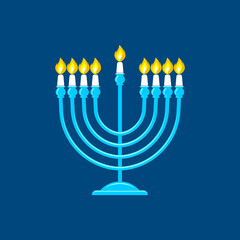 Vector illustration of a traditional Jewish Hanukkah menorah. Holiday candlestick with nine burning candles.