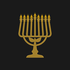 Vector illustration of a traditional Jewish Hanukkah menorah. Holiday candlestick with nine burning candles.