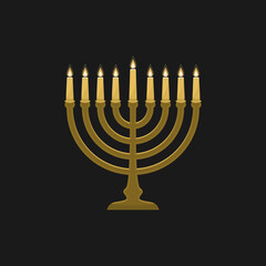 Vector illustration of a traditional Jewish Hanukkah menorah. Holiday candlestick with nine burning candles.