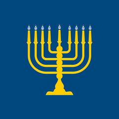 Vector illustration of a traditional Jewish Hanukkah menorah. Holiday candlestick with nine burning candles.