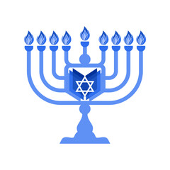 Vector illustration of a traditional Jewish Hanukkah menorah. Holiday candlestick with nine burning candles.