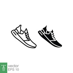 Running shoes line and glyph icon. Simple outline and solid style. Fitness and sport, gym sign. Linear, black silhouette symbol. Vector illustration isolated on white background. EPS 10.