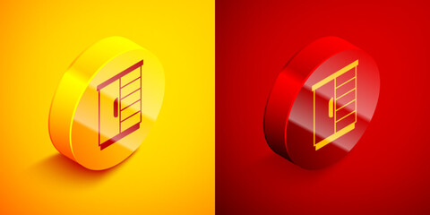 Isometric Wardrobe icon isolated on orange and red background. Cupboard sign. Circle button. Vector