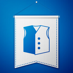 Blue Waistcoat icon isolated on blue background. Classic vest. Formal wear for men. White pennant template. Vector