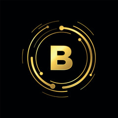 Letter B Initial Gold Color Cyber Multimedia Logo