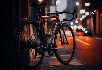 Fototapeta na wymiar 走行する自転車と自動車と歩行者. Generative AI