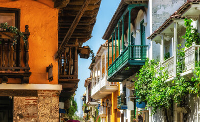 Fototapeta na wymiar Streets of the Old Town of Cartagena, Colombia