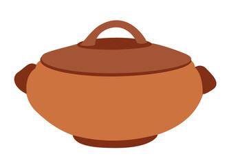 Vector illustration of clay soup tureen isolated on white background. - obrazy, fototapety, plakaty