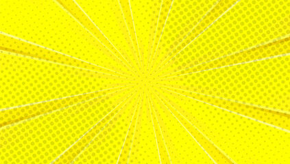 Yellow comic background with sun burst and dot halftone  