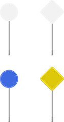Various road, traffic signs. Highway signboard on a chrome metal pole. Vector