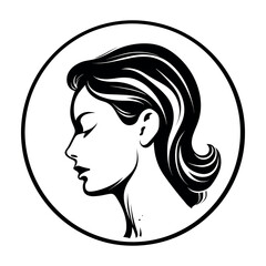 Beautiful Minimalist Vector Woman Icon. Head and Hair Symbol Illustration for Beauty or Health Organisation. 