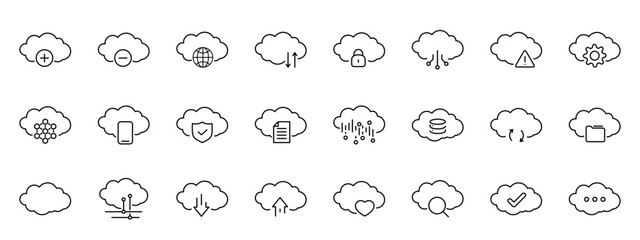Obraz premium Cloud data icon set, online cloud, server network icon illustration